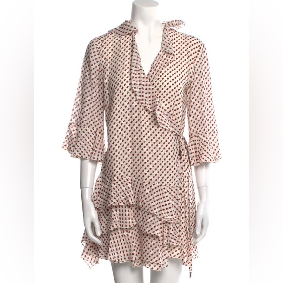 Sold — Louis Vuitton 2019 Silk Chiffon Wrap Dress Ivory Red Black Dot FR38 6 - Picture 12 of 14